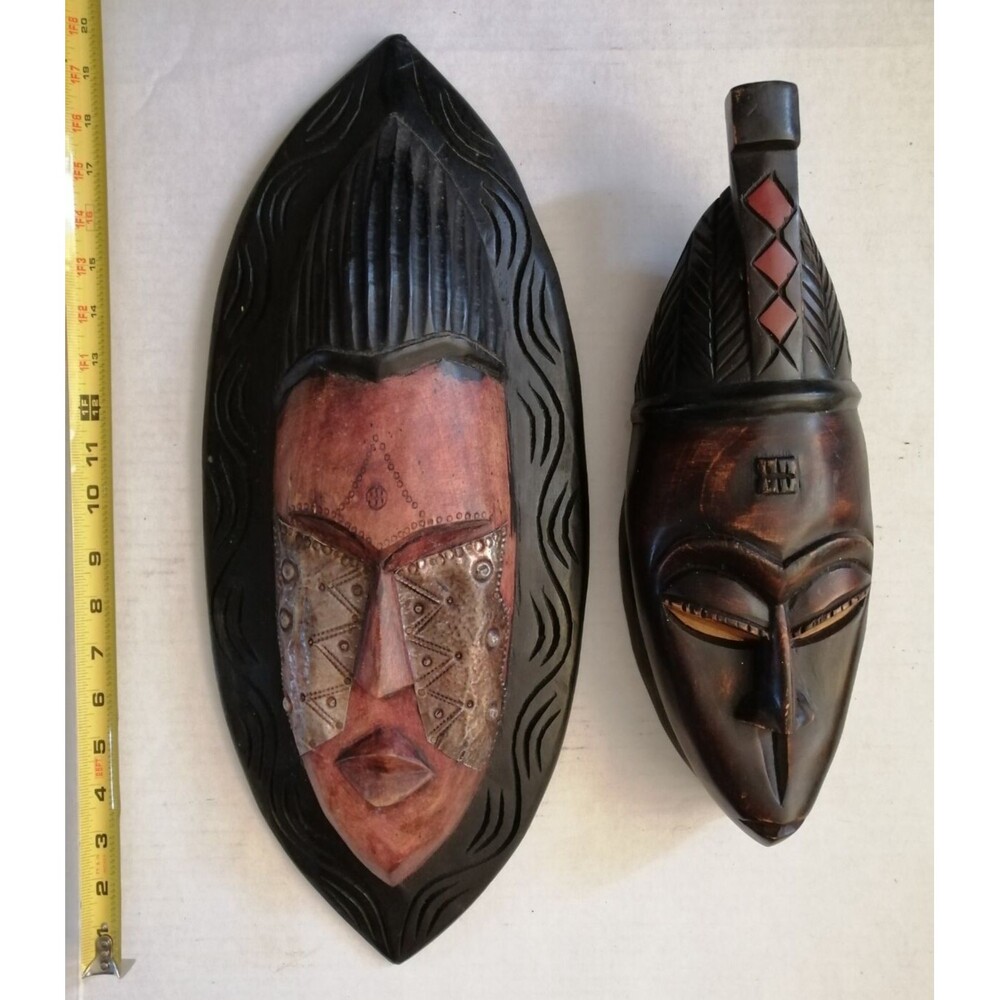 Hand Carved African Tribal Wooden Wall Art Men Women Vintage Ethnic